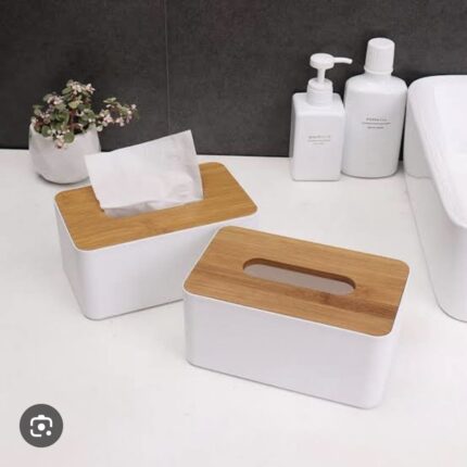 Plastic Tissue Box with Bamboo Lid