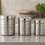 Stainless Steel Laser Engraved Sugar Tea Coffee Dabba Set - 3 Pcs