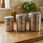 Stainless Steel Sugar Tea Coffee Cylindrical Dabba Set - 3 Pcs