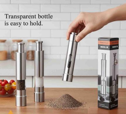 Stainless Steel Push Button Pepper Mill / Salt Grinder