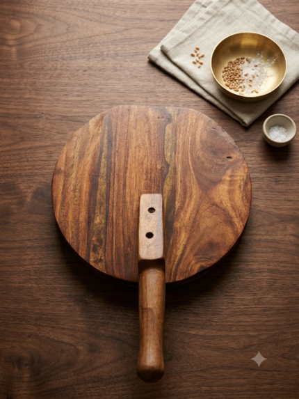 Wooden Roti & Pizza Serving Board with Handle
