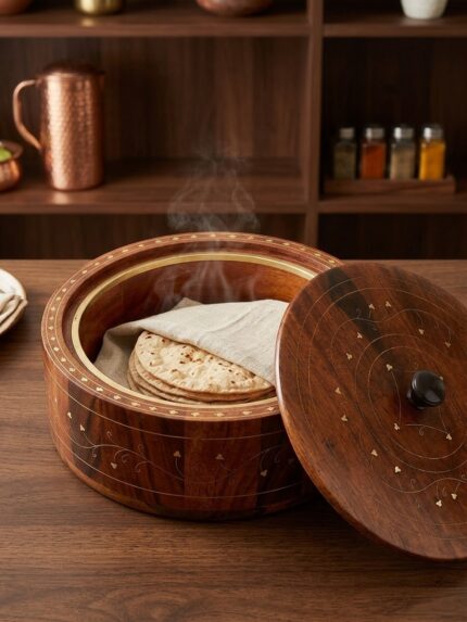 Elegant Wooden Roti Box – Decorative Chapati & Bread Storage Container