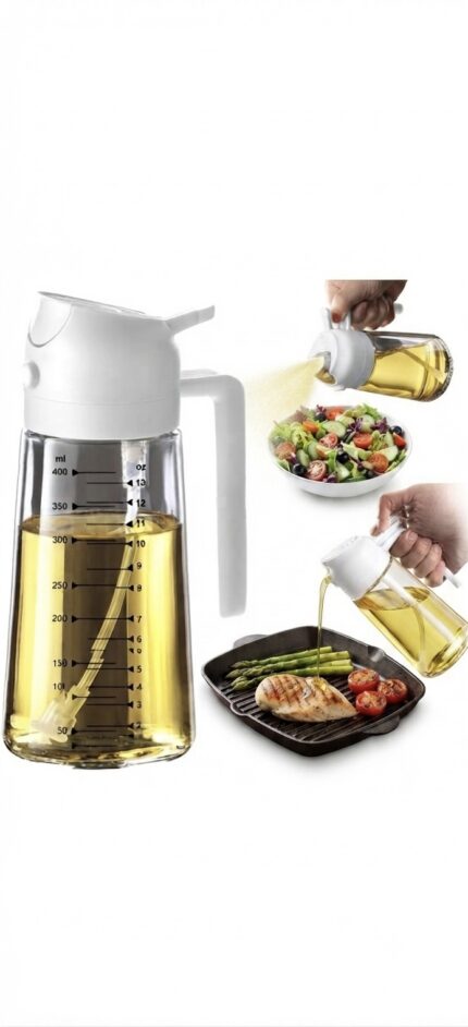 400ml Glass Oil Sprayer & Dispenser Bottle – 2-in-1 Kitchen Olive Oil Spray Bottle for Cooking, BBQ & Salad