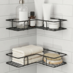 2-Tier Corner Bathroom Shelf – Wall Mounted Adhesive Storage Rack for Bathroom & Kitchen